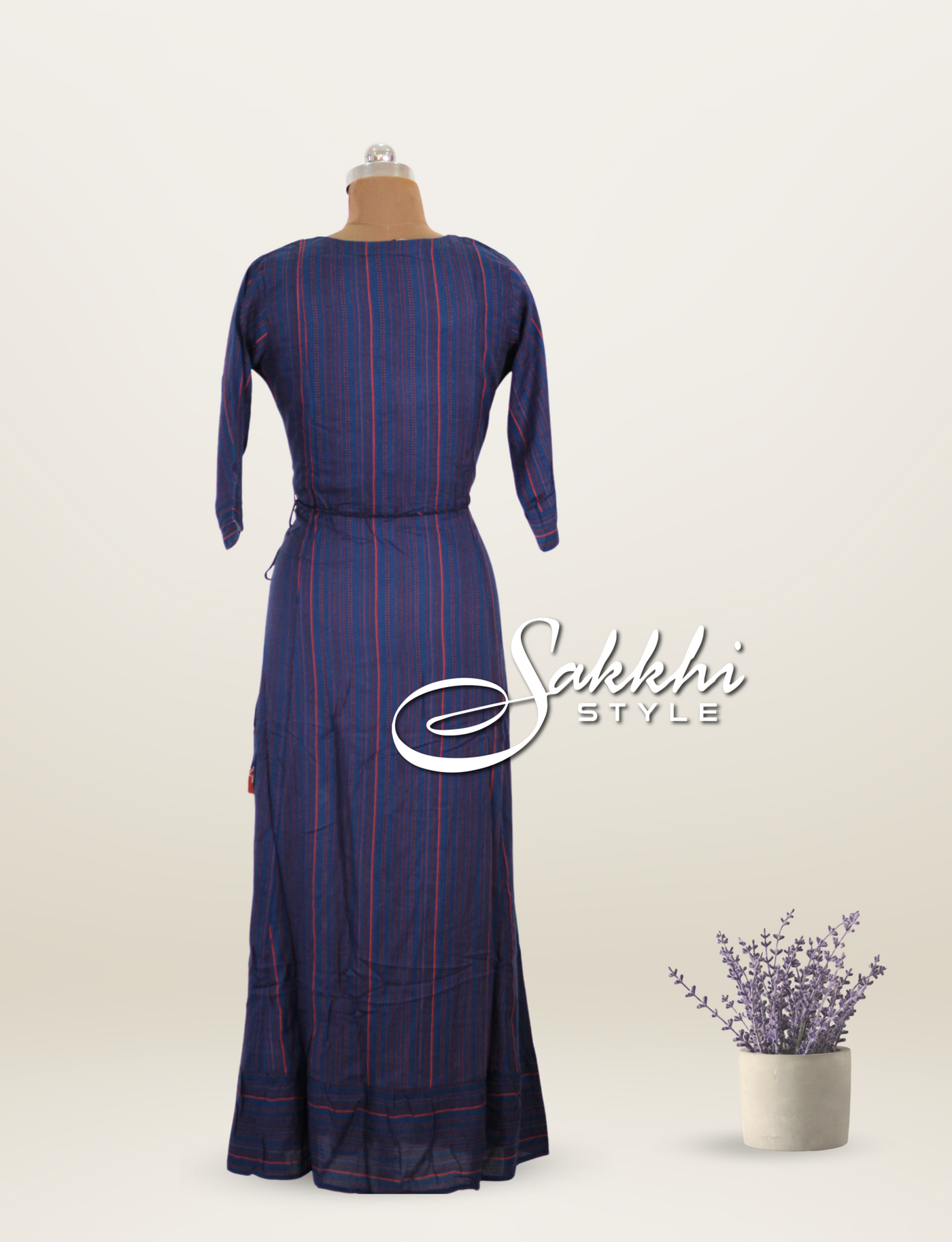 INDIGO BLUE AND WHITE RAYON FULL LENGTH GOWN