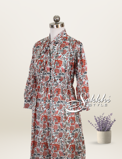 MULTI COLORED MULMUL COTTON GOWN WITH FLORAL PRINTS