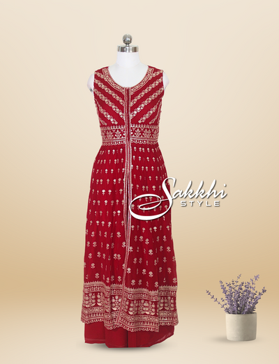 WINE RED GEORGETTE PALAZZO SUIT SET