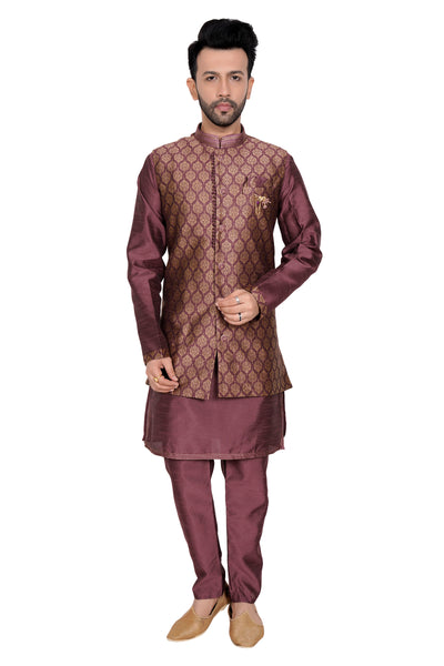PURPLE THREE PIECE SHERWANI SET