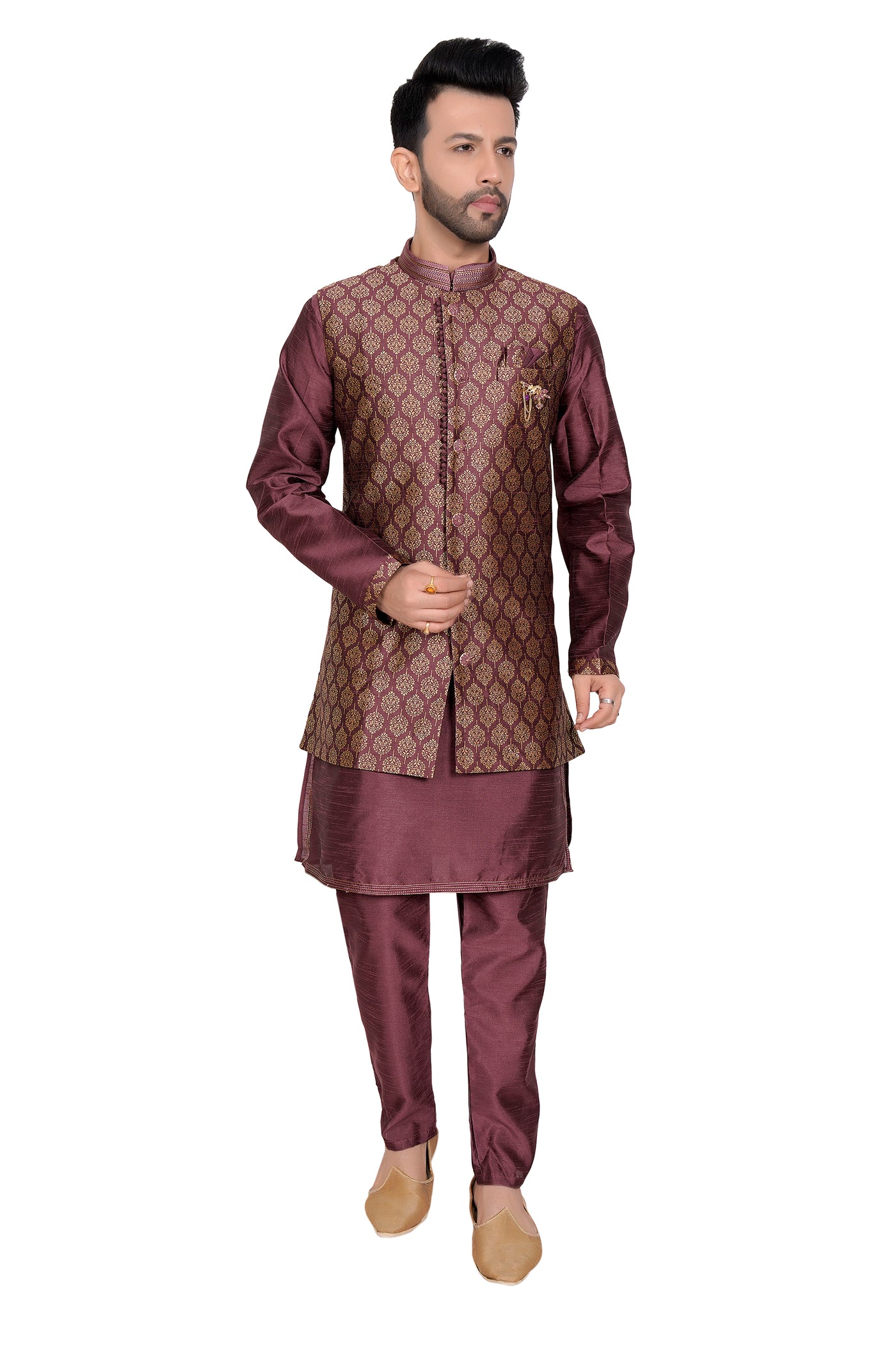 PURPLE THREE PIECE SHERWANI SET