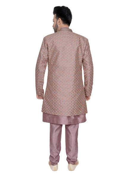 THREE PIECE PLUM HUED SHERWANI SET