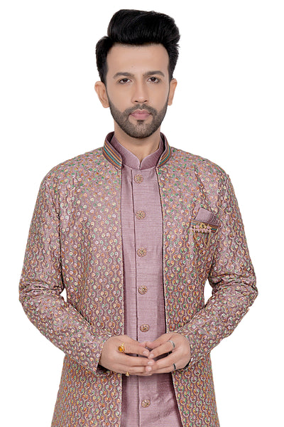 THREE PIECE PLUM HUED SHERWANI SET