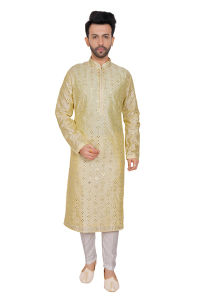 LIGHT YELLOW COLORED KURTA PYJAMA SET