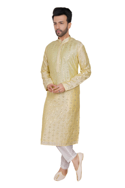 LIGHT YELLOW COLORED KURTA PYJAMA SET