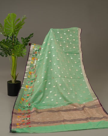 Fresh green zari kota saree with stitched blouse