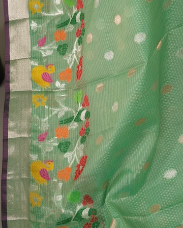 Fresh green zari kota saree with stitched blouse