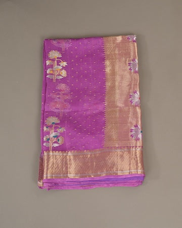 Purple zari kota saree with stitched blouse