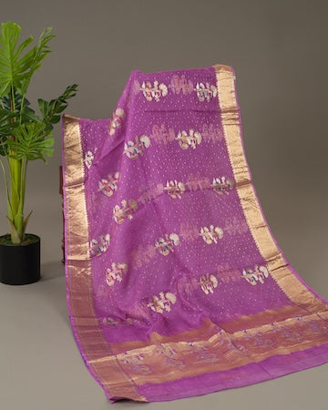 Purple zari kota saree with stitched blouse