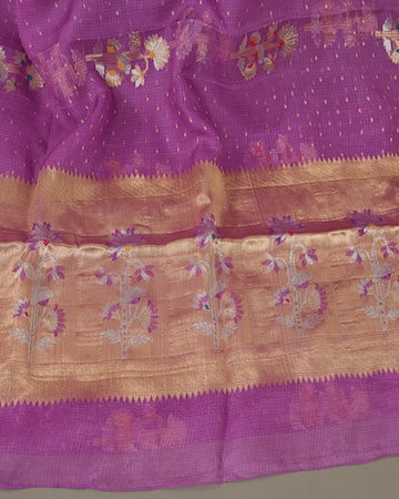 Purple zari kota saree with stitched blouse