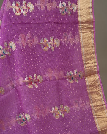 Purple zari kota saree with stitched blouse