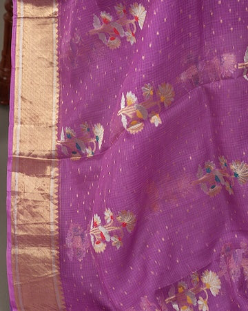 Purple zari kota saree with stitched blouse