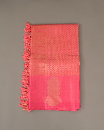 Rose pink Kanjeevaram saree with stitched blouse