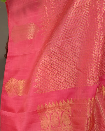 Rose pink Kanjeevaram saree with stitched blouse