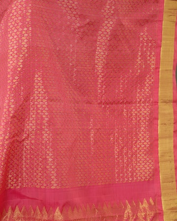 Rose pink Kanjeevaram saree with stitched blouse