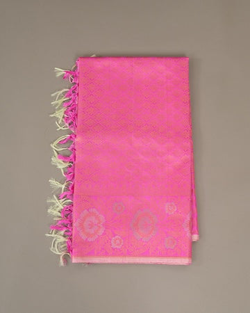 Candy pink Kanjeevaram saree with stitched blouse