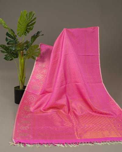 Candy pink Kanjeevaram saree with stitched blouse