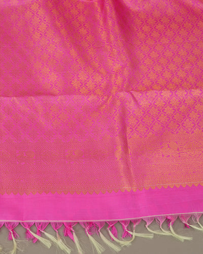 Candy pink Kanjeevaram saree with stitched blouse