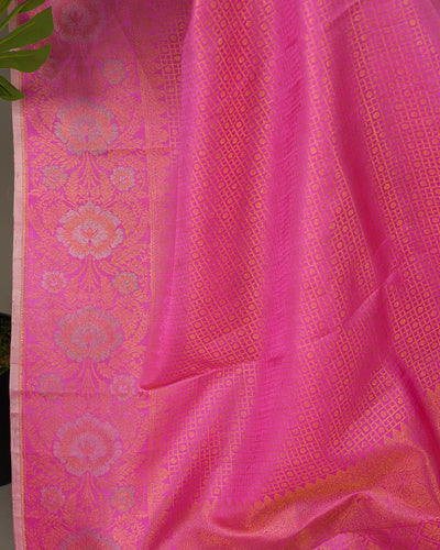 Candy pink Kanjeevaram saree with stitched blouse