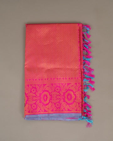 Berry pink Kanjeevaram saree with stitched blouse