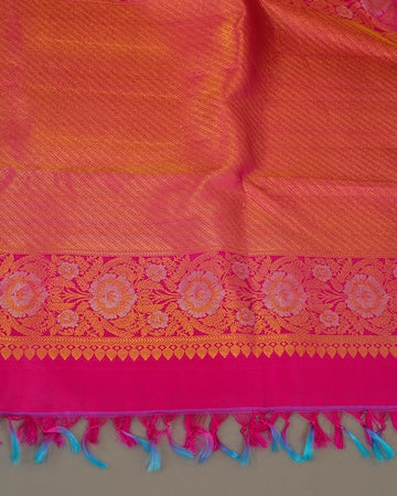 Berry pink Kanjeevaram saree with stitched blouse