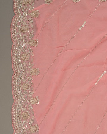 Blush peach embroidered georgette saree with blouse