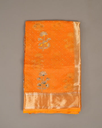 Tangerine kota silk saree with stitched blouse