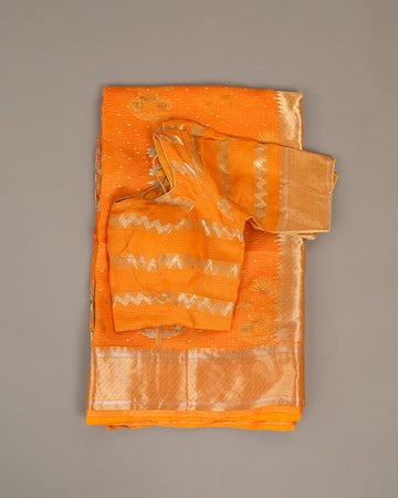 Tangerine kota silk saree with stitched blouse