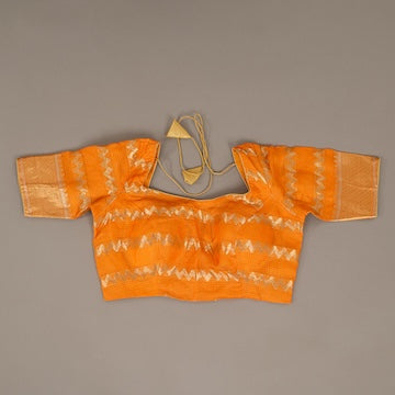 Tangerine kota silk saree with stitched blouse