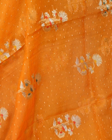 Tangerine kota silk saree with stitched blouse