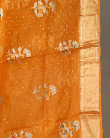 Tangerine kota silk saree with stitched blouse