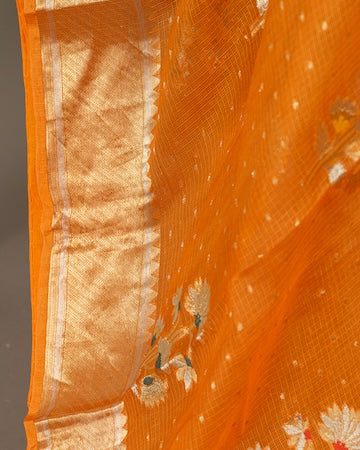 Tangerine kota silk saree with stitched blouse