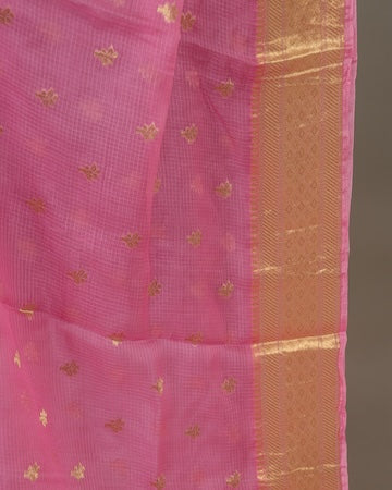 Baby pink Kota silk saree with stitched blouse