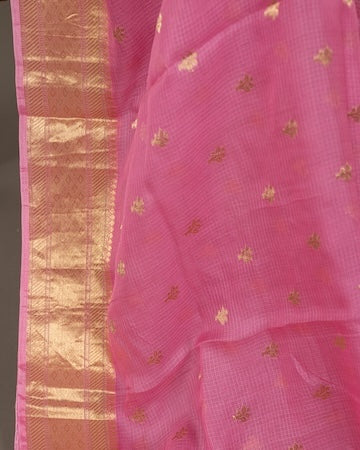 Baby pink Kota silk saree with stitched blouse