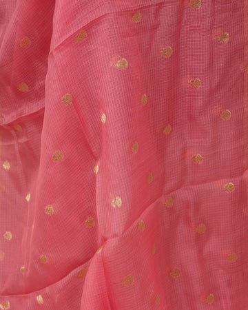 Peach pink Kota saree with stitched blouse