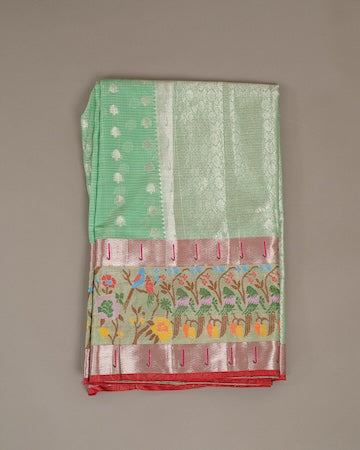 Light green Kota saree with stitched blouse