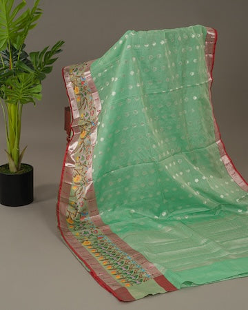 Light green Kota saree with stitched blouse