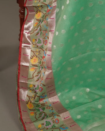 Light green Kota saree with stitched blouse