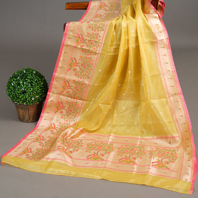 SUNFLOWER YELLOW TISSUE KOTA SAREE WITH BLOUSE