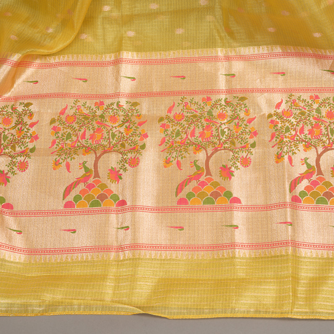 SUNFLOWER YELLOW TISSUE KOTA SAREE WITH BLOUSE