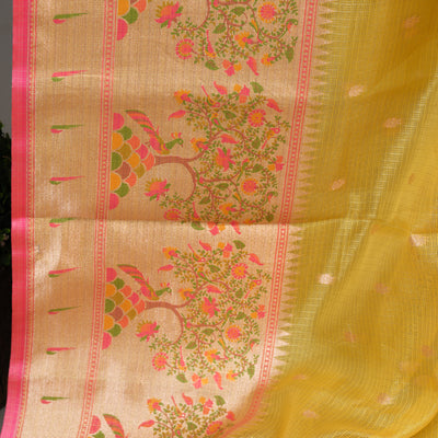 SUNFLOWER YELLOW TISSUE KOTA SAREE WITH BLOUSE