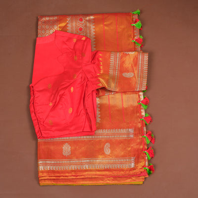 PARROT GREEN GADWAL SAREE WITH BLOUSE