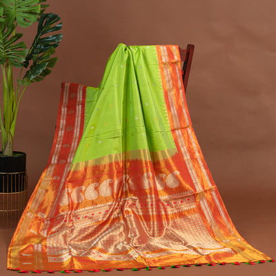 PARROT GREEN GADWAL SAREE WITH BLOUSE