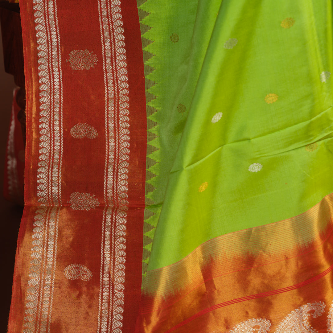 PARROT GREEN GADWAL SAREE WITH BLOUSE