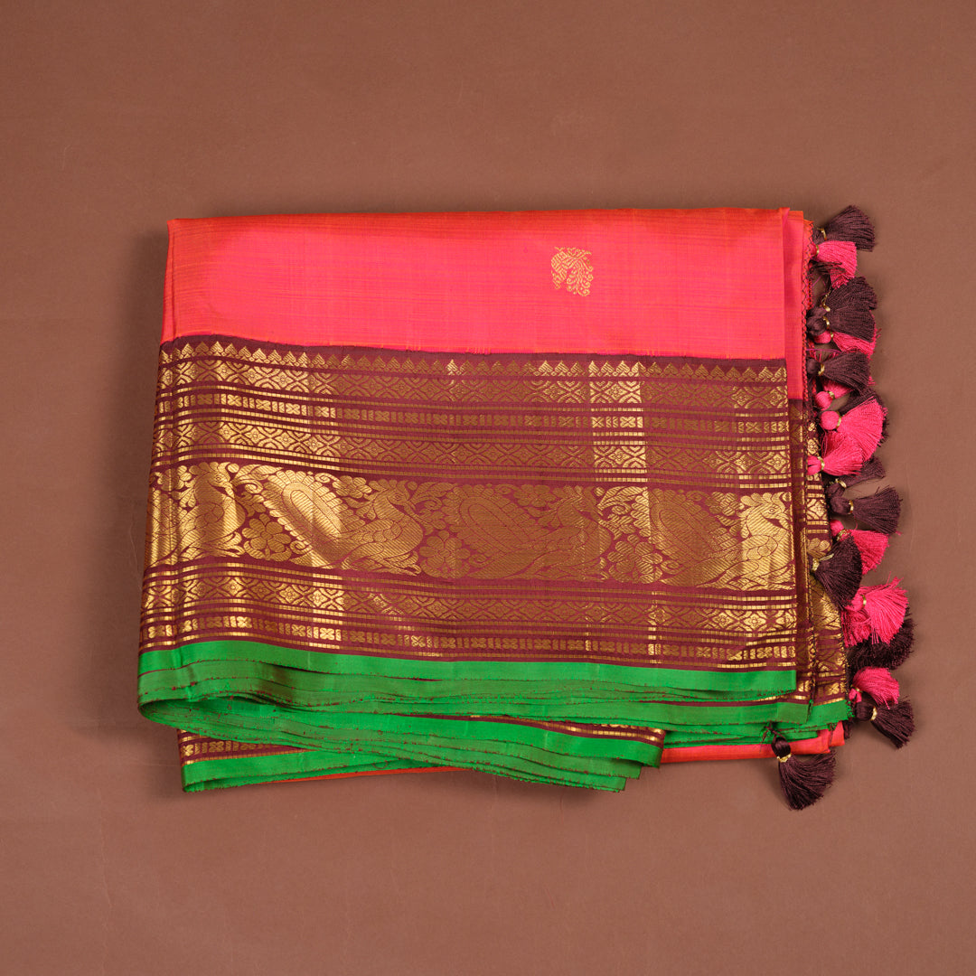 RUST GADWAL SAREE WITH BLOUSE