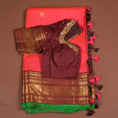 RUST GADWAL SAREE WITH BLOUSE