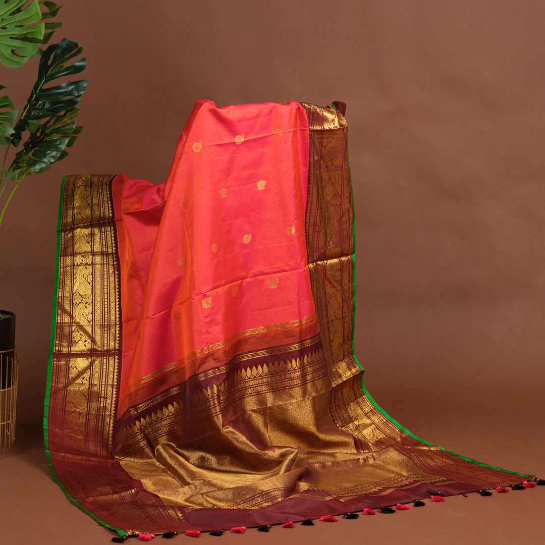 RUST GADWAL SAREE WITH BLOUSE