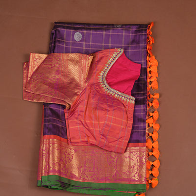 PURPLE GADWAL SAREE WITH BLOUSE