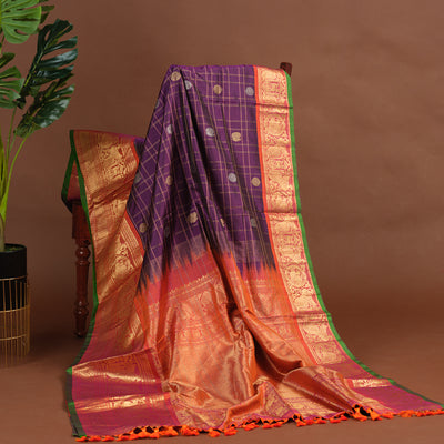 PURPLE GADWAL SAREE WITH BLOUSE