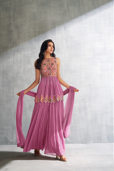 PLUM COLORED THREE PIECE PALAZZO SUIT SET